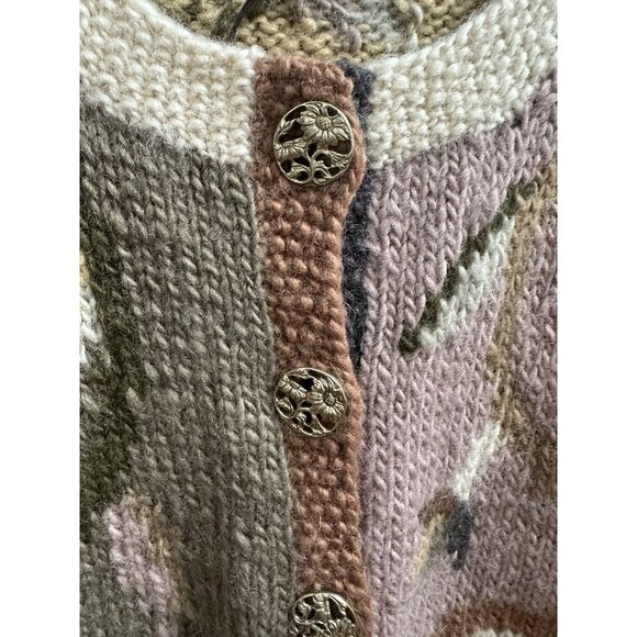 Tara Handknits Heavy Wool Hand-Knit Trellis Art Wear Sweater Nepal Cardigan L - Picture 4 of 11